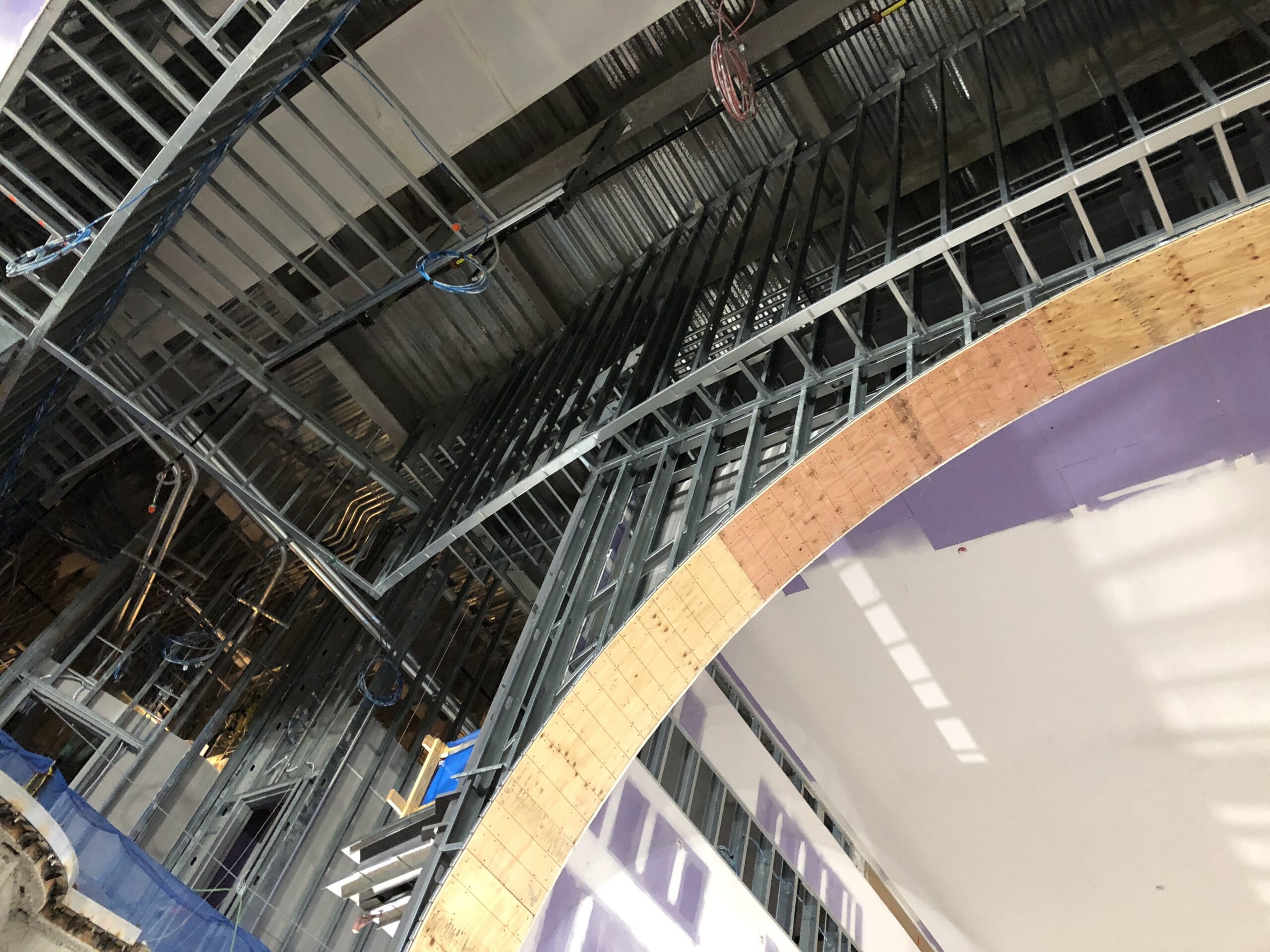 Light-gauge metal framing under construction